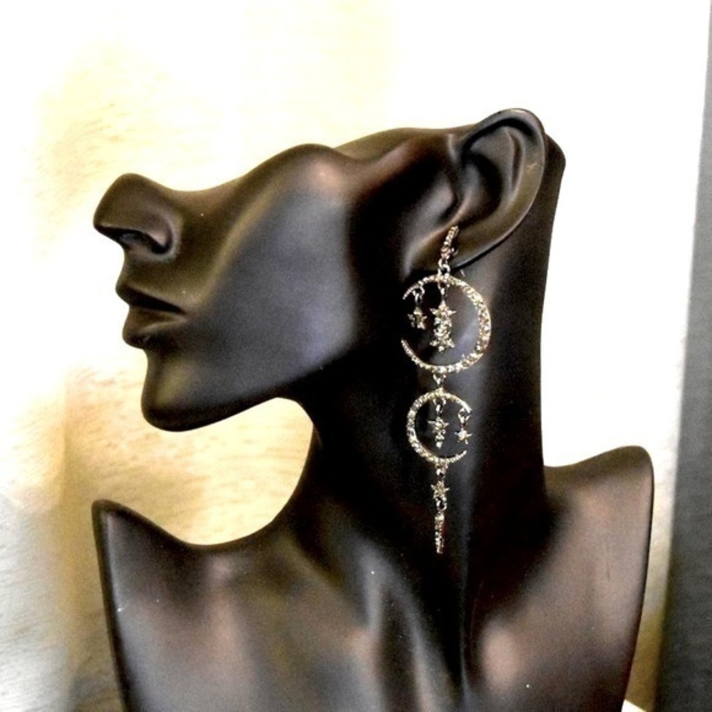 Black Crystal Moon Earrings